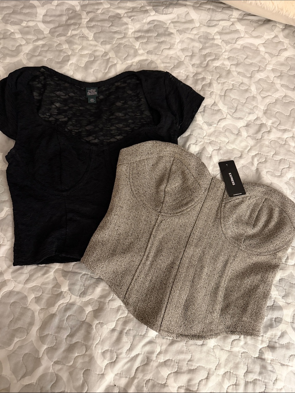 Target Black Lace Scoop Crop Top & Taupe Herringbone Bustier